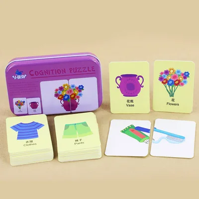 with Daily use Игрушки для малышей, обучающая головоломка для раннего старта, когнитивные карточки, Мультяшные машины/фрукты/Животные/Набор для жизни, парная головоломка, подходящая игра - Цвет: with Daily use