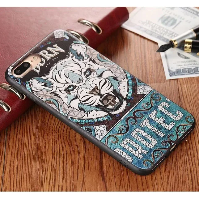 Новый Роскошный Case Для iPhone 7 plus Кремния 3D Рельефной Живописи мягкая Обложка ТПУ