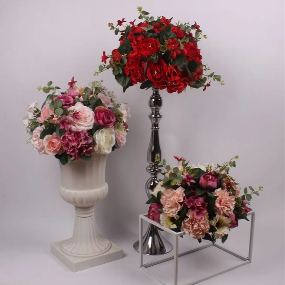 

New Style Rose Artificial Flower Ball Hydrangea Wedding Table Road Lead Flowers Wedding Centerpiece Home Decoration 8 Color