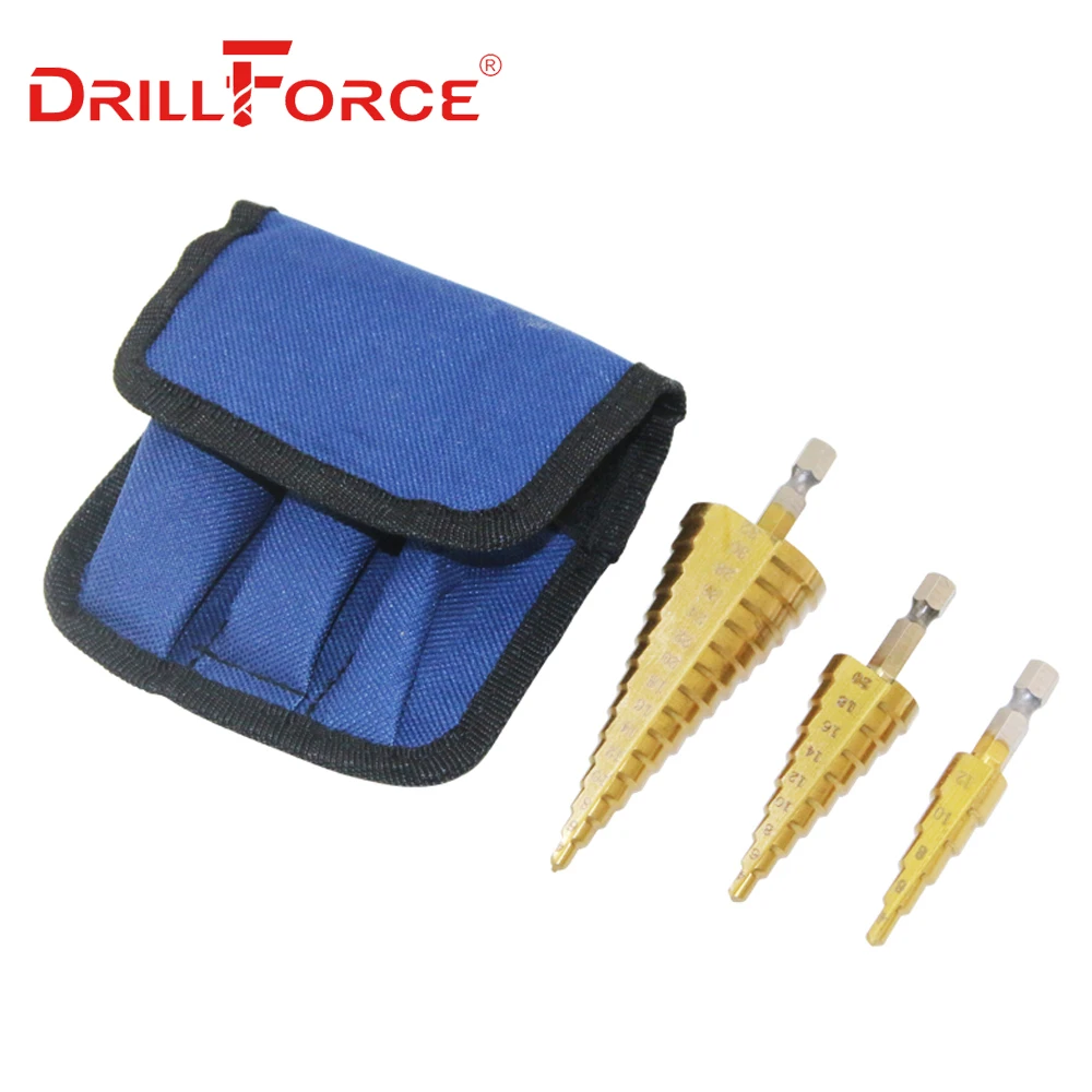 Drillforce 3 шт. HSS шаг конус сверла набор дыра резак метрических на возраст от 4 до 12 лет/20/32 мм 1/" шестигранный хвостовик Титан металлическое ступенчатое сверло