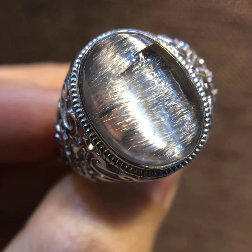 Регулируемое кольцо серебро 11 2 пробы натуральный брукит платина рутилированный