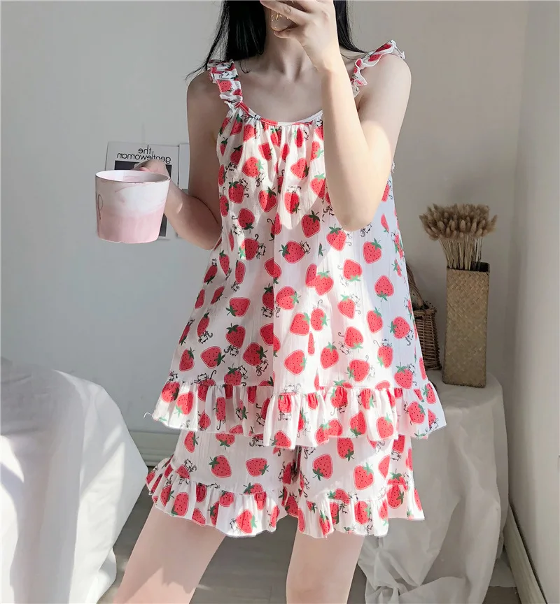 Fdfklak Новинка года хлопковые пижамы для женщин пикантные майка и шорты pijama комплект печати милая девушка домашняя одежда