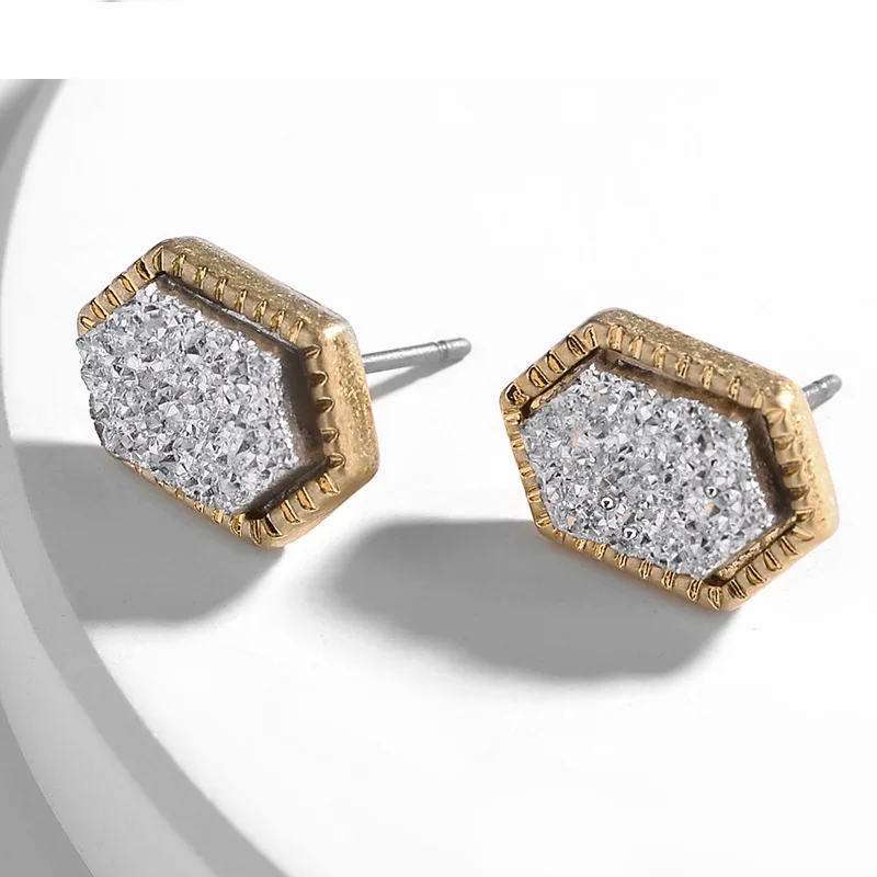 Druzy Drusy серьги гвоздики мини шестигранные полимерные модные ювелирные изделия от
