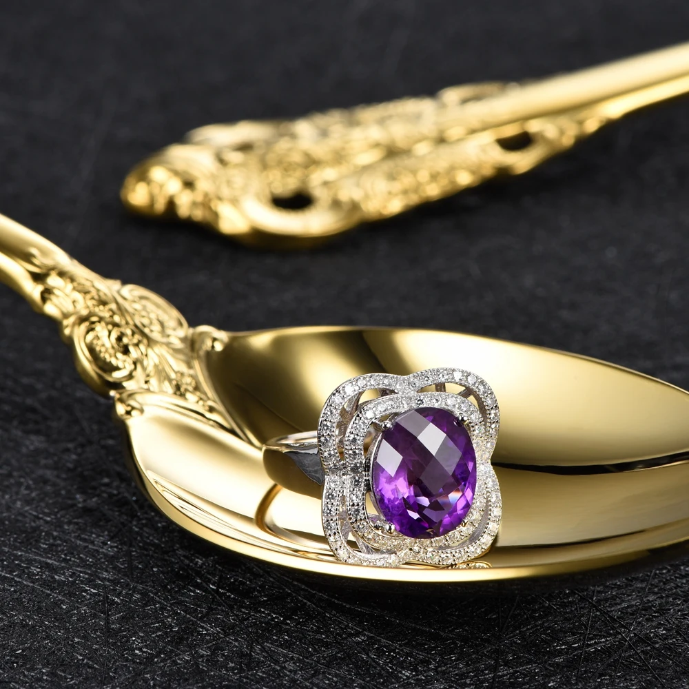Женское кольцо с натуральным аметистом 925 карата из серебра пробы|ring for|rings for womenring