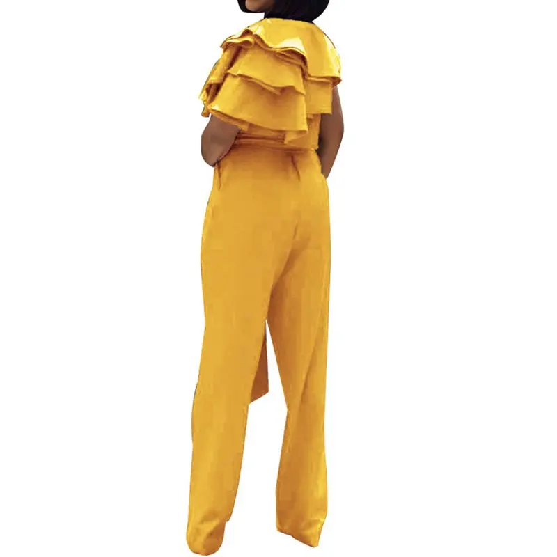Летние Желтые Повседневные сексуальные офисные женские комбинезоны больших