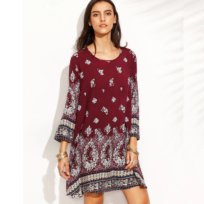 Для женщин летние богемные барокко мини платье с принтом 2019 халат Винтаж