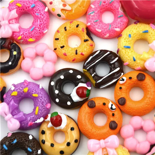 

10Pcs Cute Flatback DIY Mini Artificial Cake Bread Food Doughnut Beads Candy Bear Hotdog Resin jewelry Beads Gifts