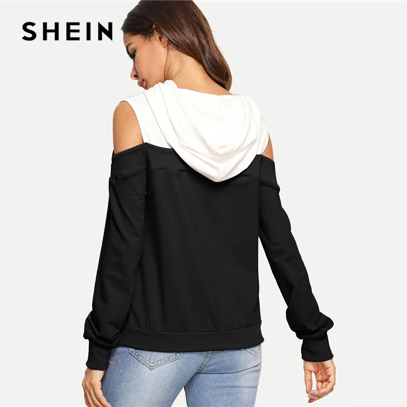 SHEIN Толстовка С Открытыми Плечами И Капюшоном Женская Осенняя Повседневная Толстовка С Длинными Рукавами