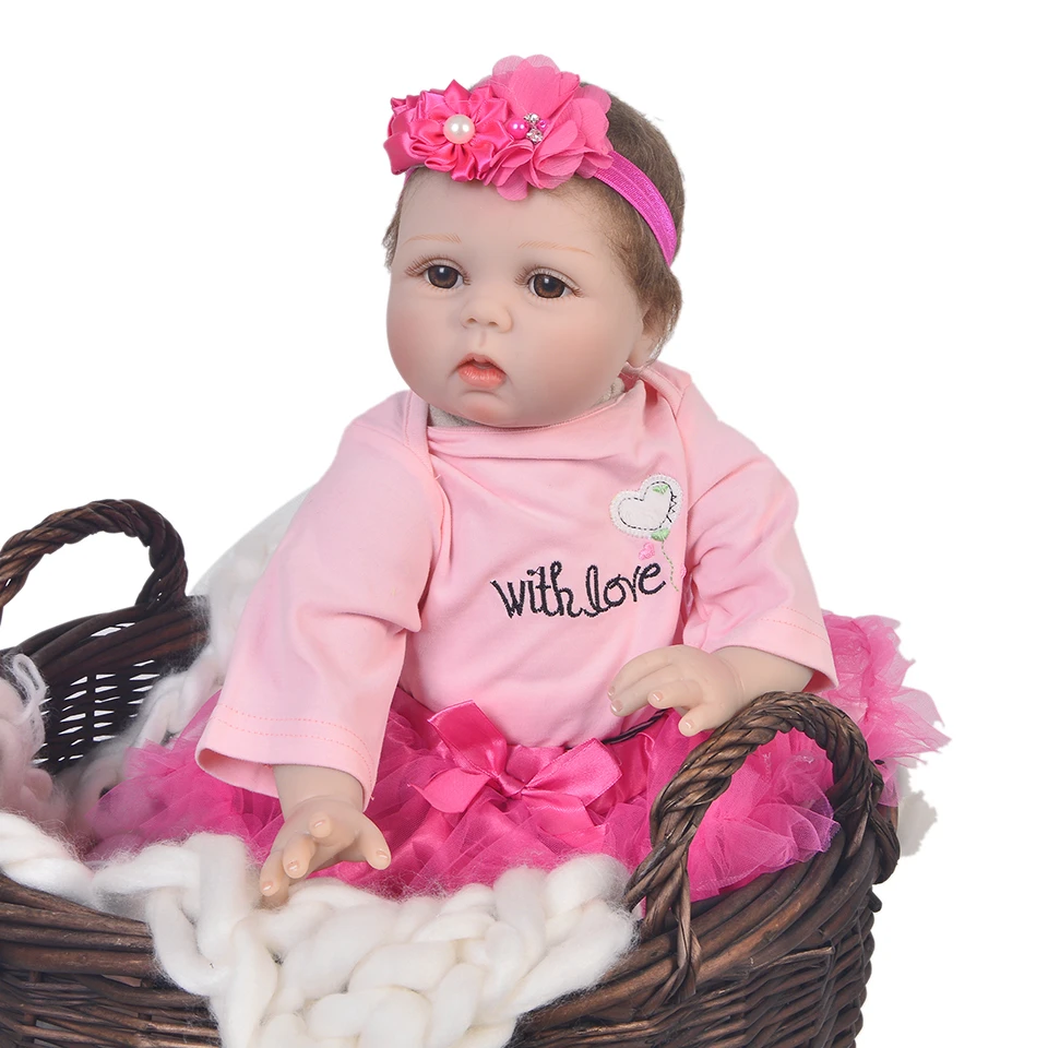 

22" Bebes reborn dolls toys silicone newborn babies with pink dress costumes children xmas new year gift drink poupee bonecas