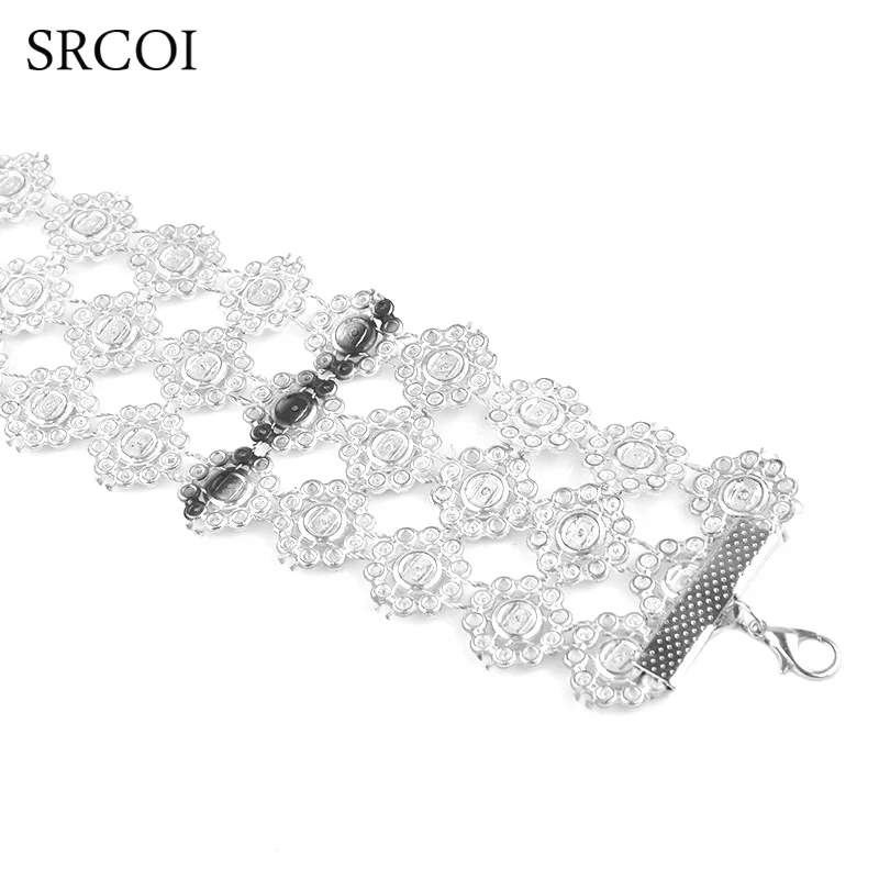 SRCOI Lady's Rhinestone Choker Necklace Detail Flower Layered Crystal Collares Sexy Maxi Collier As Mothers Day Gifts | Украшения и
