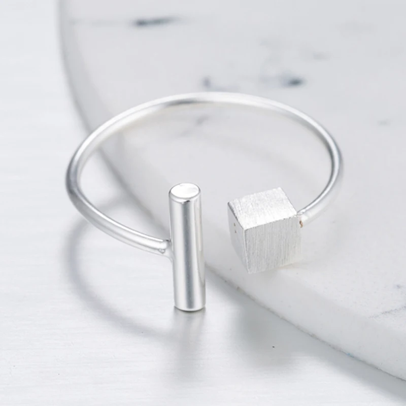 Jisensp 925 Sterling Silver Simple Geometric Matte Square Open Rings for Women Wedding Band T Bar Engagement Ring Bijoux | Украшения и
