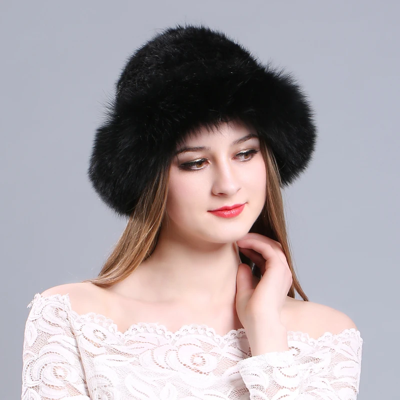 Вязаная шапка s Зимняя с большим краем для женщин и девушек Skullies Beanies шапка плотная Удобная меховая шапка из натуральной норки сохраняющая тепло русская лиса шапки