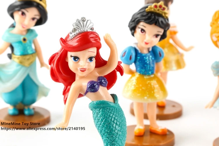 DISNEY Princess Белоснежка Рапунцель Жасмин Think bell Bella Ariel 9 см 6 шт./компл. фигурка аниме
