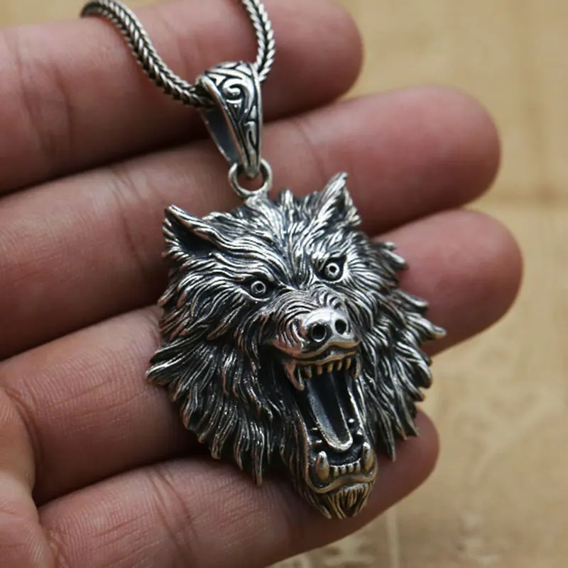 FNJ 925 Silver Wolf Pendant Punk Animal Head Hang Original Pure S925 Thai Silver Pendants for Women Jewelry Making