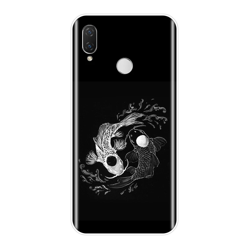Силиконовый чехол из ТПУ для телефона Huawei Nova 2i 3 3I 3E 2 Lite Plus черный белый с рыбками