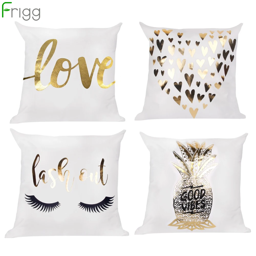 Frigg Gold Bronzing Cushion Cover 45x45cm Letter Striped Sofa Linen Pillow Covers Decorative Home Decoration | Дом и сад