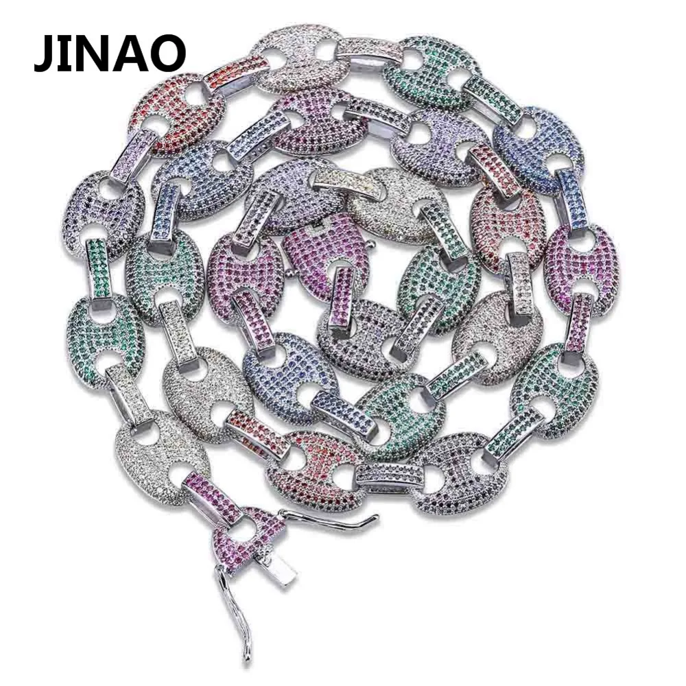 JINAO хип хоп 11 мм медная Позолоченная серебряная Ожерелье с покрытием из радужной