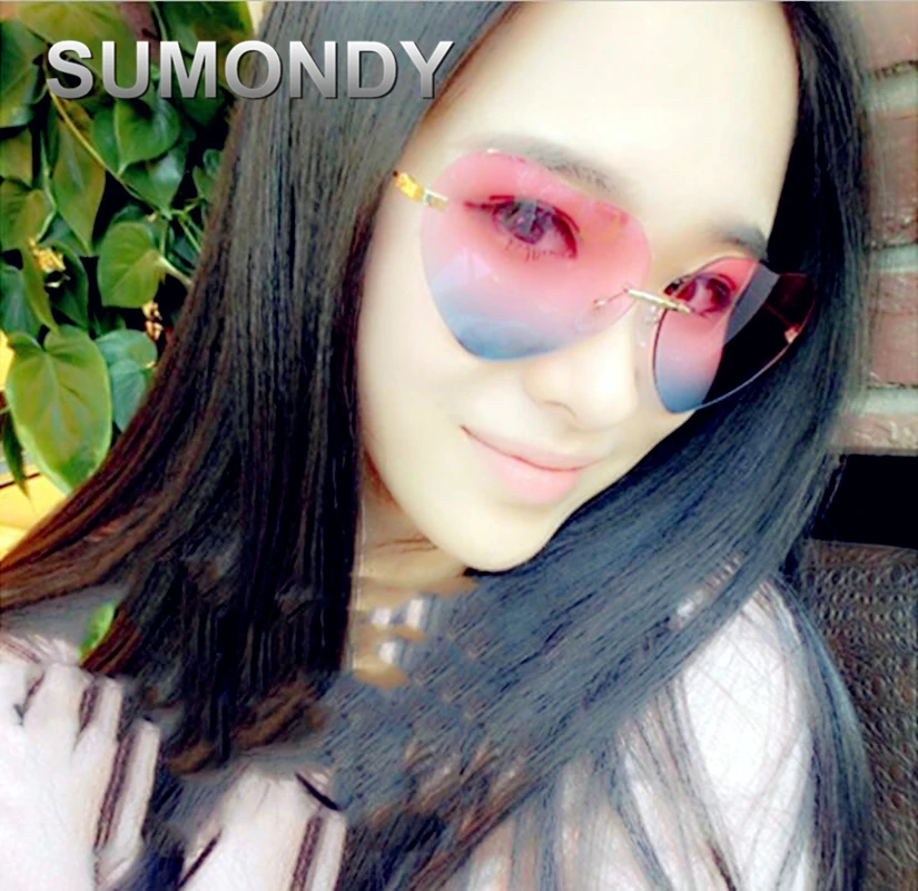 SUMONDY High-end Heart-Shaped Rimless Sunglasses Women Hipster Points Hippie Lover Gradient Clear Mirror Lens Sun Shades SU06 | Аксессуары