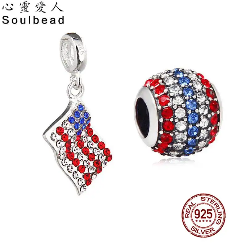Подвеска с флагом США Soulbead Стразы подвеска хрустальные бусины серебро 925 пробы
