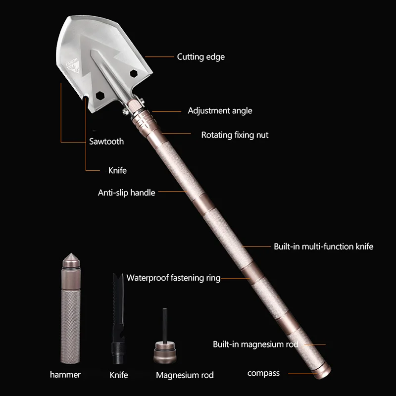 Hewolf Foldling Multifunctional Shovel Portable Aluminum Outdoor Survival Tactical Tools Garden camping equipment Knife Crowbar | Спорт и