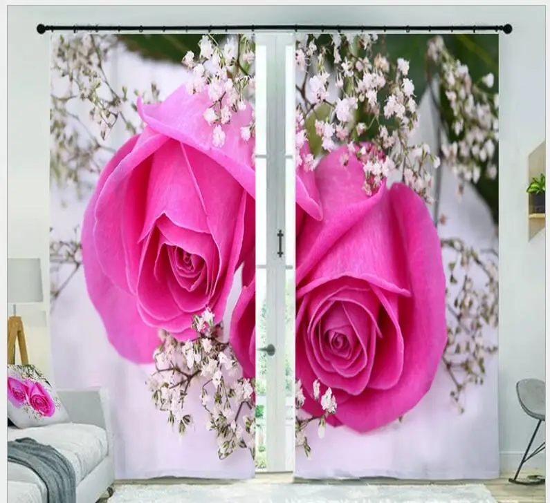 

Red rose Curtains Decoration European 3D Curtains For Living room Blackout Roaantic Wedding room Bedroom Window Cortinas Drapes