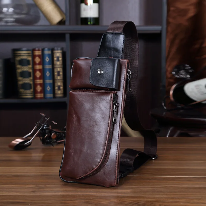 Винтажная Мужская нагрудная сумка из искусственной кожи мессенджер для деловых