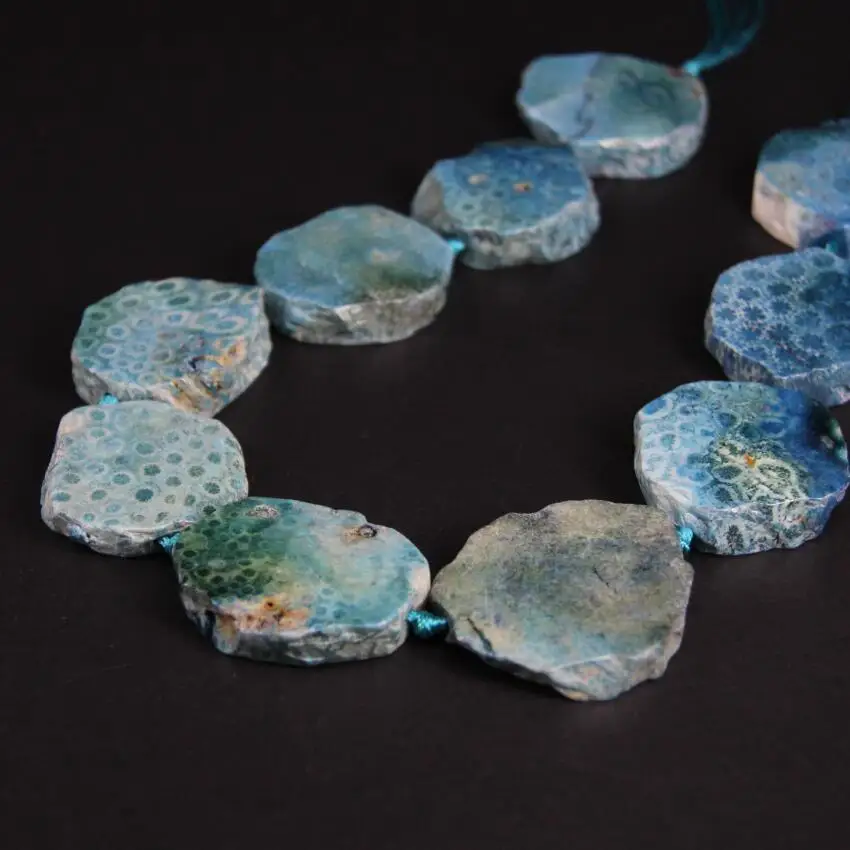 

New!!! 9-10PCS/strand Blue Chrysanthemum Stone Raw Slab Nugget Beads,Ocean Coral Jades Fossils Agates Slice Pendants Jewelry