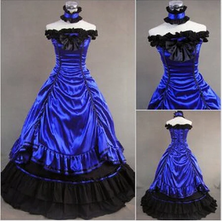 

drop shipping Halloween Costume Lolita bow British style palace court Princess Dress Medieval costume blue dress
