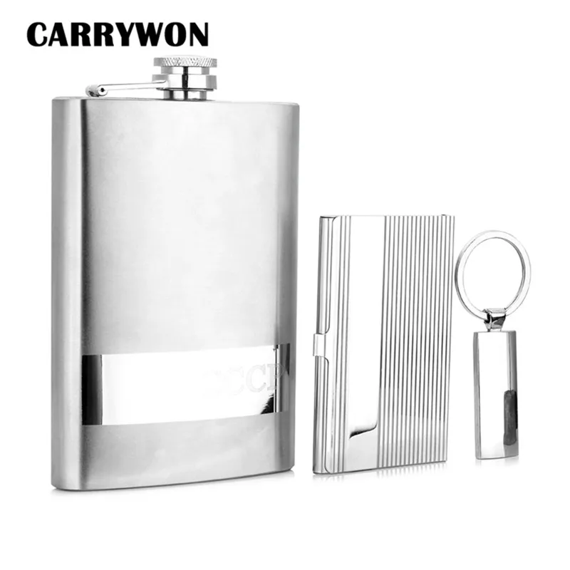 CARRYWON 9 унций портативная фляга из нержавеющей стали чехол для карт брелок набор