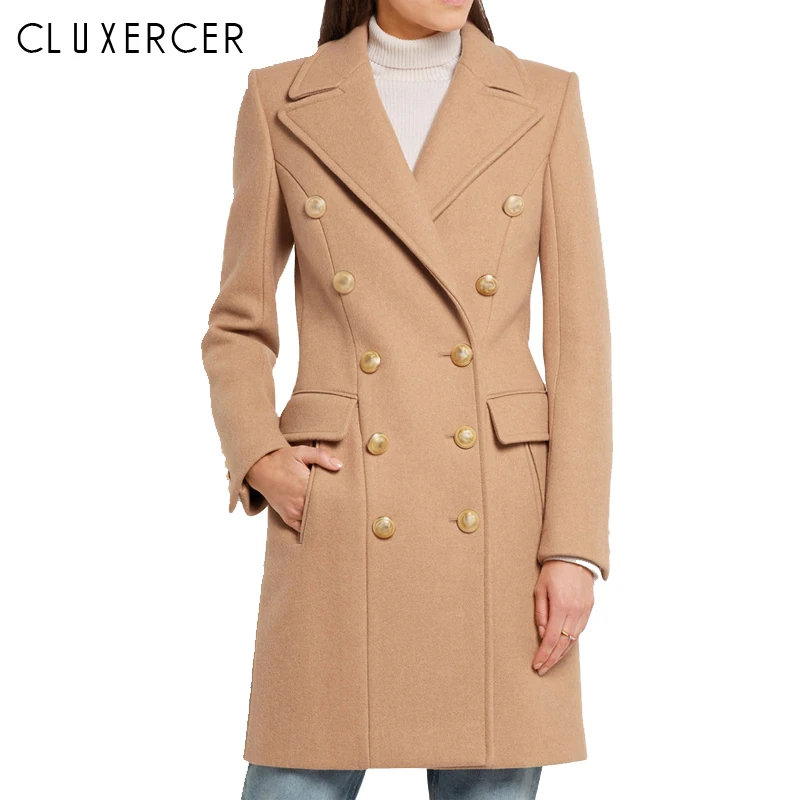 Новинка 2020, зимние женские пальто, элегантное двубортное пальто средней длины, зимнее теплое Женское пальто, шерстяная верхняя одежда, casaco ...