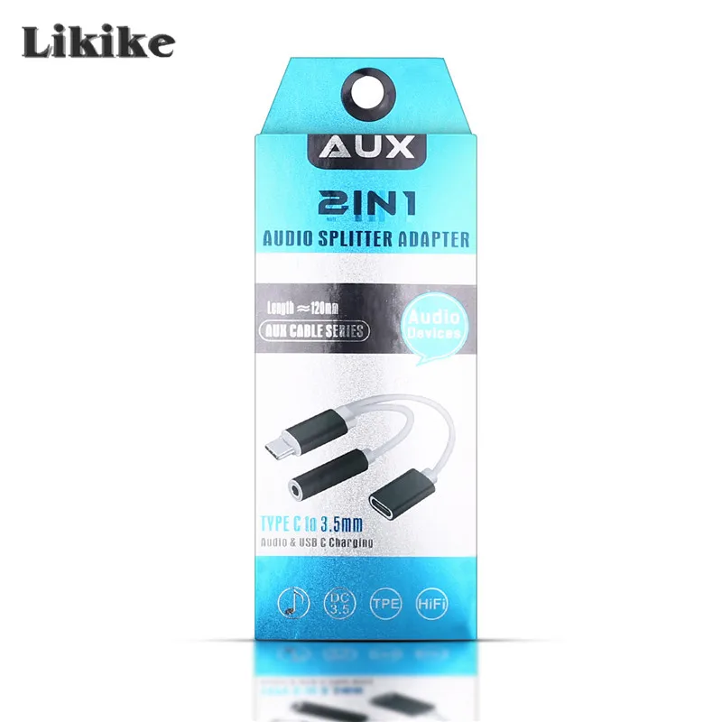 Likike 12 см USB C аудио телефонный кабель 2 в 1 Тип-C 3 5 мм Jack AUX Наушники адаптер приемник