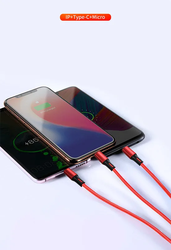 Один тащите три кабеля для передачи данных USB Apple Android Typec Многофункциональный