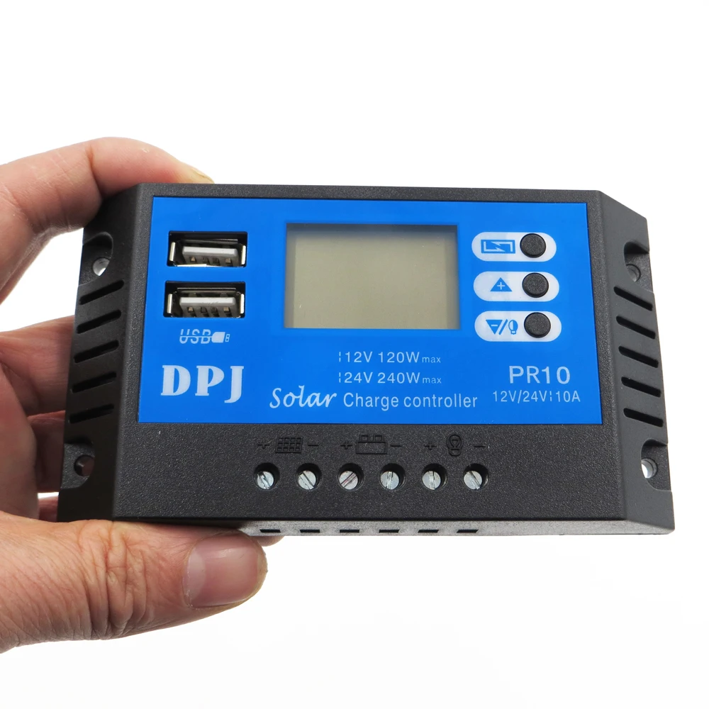 RP10 DC 12V 24V Авто 10A 100W 200W за максимальной точкой мощности, Солнечный контроллер заряда PWM регулятором солнечного солнечная батарея зарядное устройство для батареи Регуляторы PV с ЖК-дисплей Дисплей и 5V