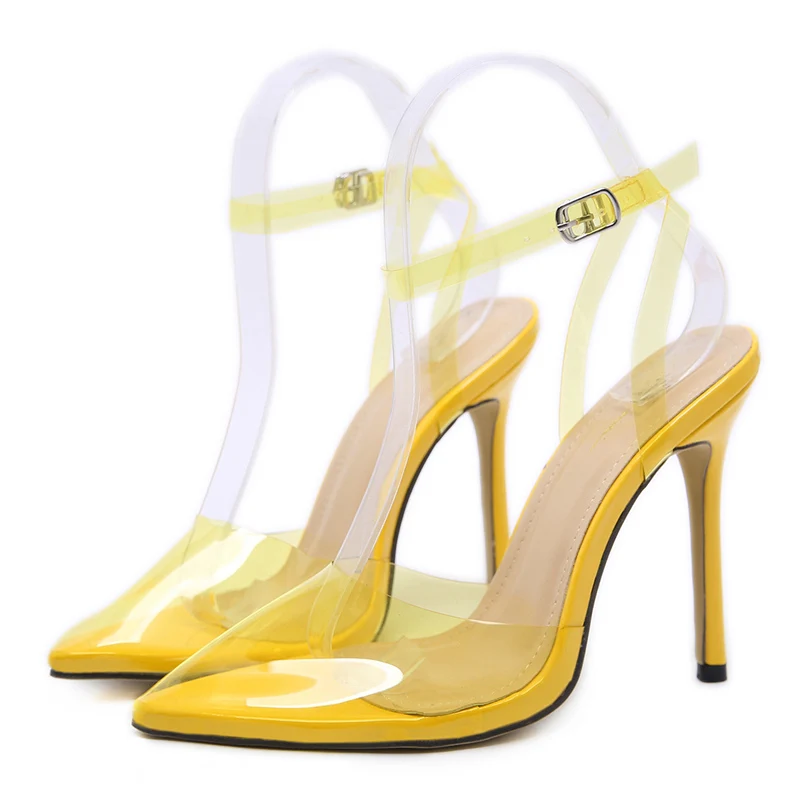 2019 женские пикантные босоножки гладиаторы из ПВХ желтого цвета Свадебный клуб