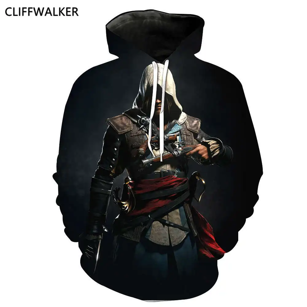 Дропшиппинг Ssassins Creed 3D толстовки меч Книги по искусству-пуловер с капюшоном