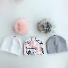 Шапочка с помпоном из искусственного меха в виде кошки, 3 шт.компл.