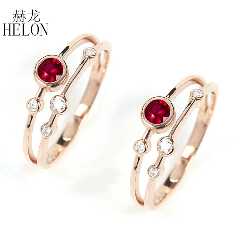 HELON Solid 14K(AU585) розовое золото Сертифицированный круглый 0.276ct с натуральным красным Рубином& Алмазы обручальные кольца женские модные ювелирные изделия