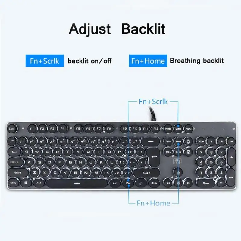 

VODOOL Keyboard K100 Steampunk Retro Keycap USB Wired Glowing Backlit Gaming Mechanical 104 Keys Laptop Computer Keypad