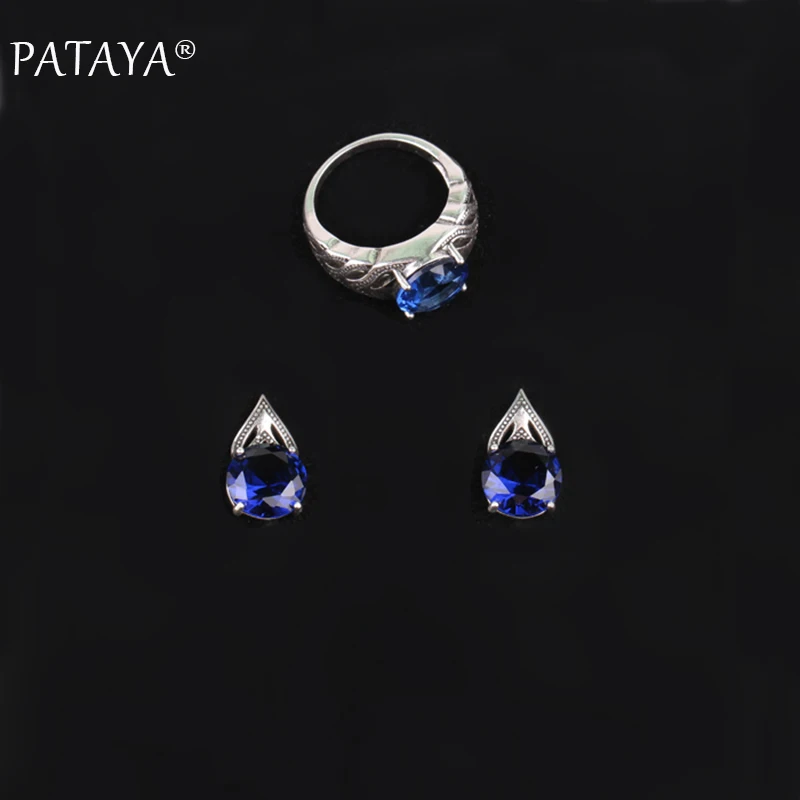 Комплект женских ювелирных изделий из кольца и серег черного циркона|jewelry sets