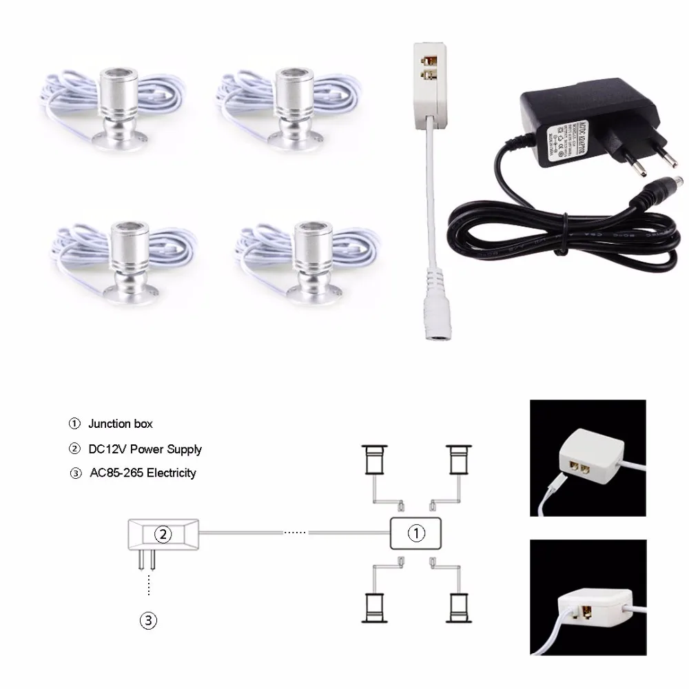 Minifoco de luz Led de foco Led, fuente de alimentación de 12V y 1A, lámpara regulable de 1,5 W para techo de armario, luz de escaparate, JQ, 4 Uds.
