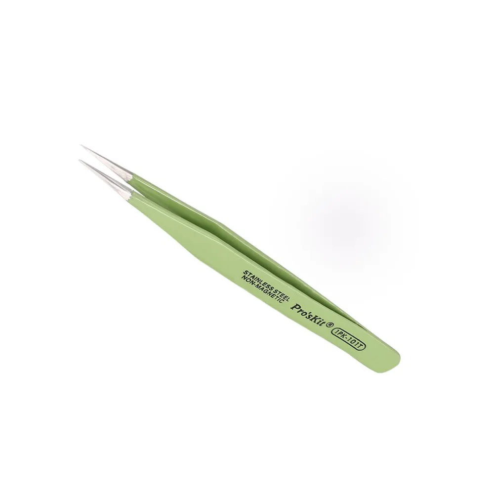 Proskit 1PK-101T 120mm Insulated Tweezer Non-magnetic Anti-static Round Cuspid Straight Tweezer For Soldering Station