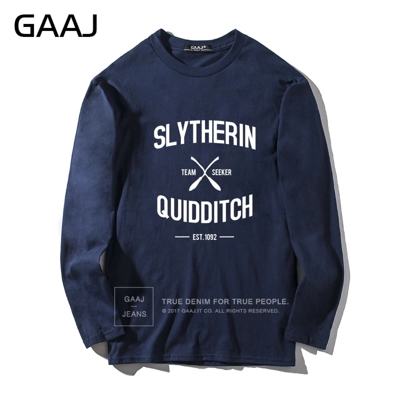 Мужская футболка с надписью GAAJ "Slytherin Quidditch Team", брендовая одежда с круглым вырезом для мужчин и женщин, унисекс, с длинным рукавом, в стиле хип-хоп, летняя