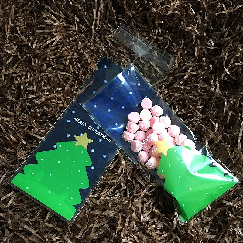 100 шт пищевые упаковочные мешки для печенья синяя Рождественская елка печать