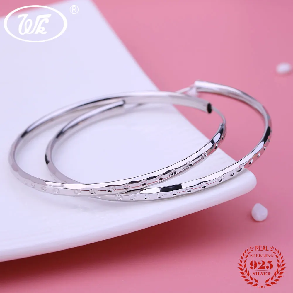 WK 925 Sterling Silver 55MM Big Round Circle Hoop Earrings Womens Large Hoops Earing With Dot Brinco Aros Party Jewelry W3 ED008 | Украшения