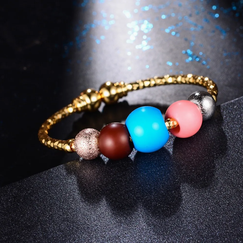 Wando 1pcs Baby Bangles Girls Lovely Gold Color Charm Beads Bracelet Three-color round beads For Children jewelry | Украшения и
