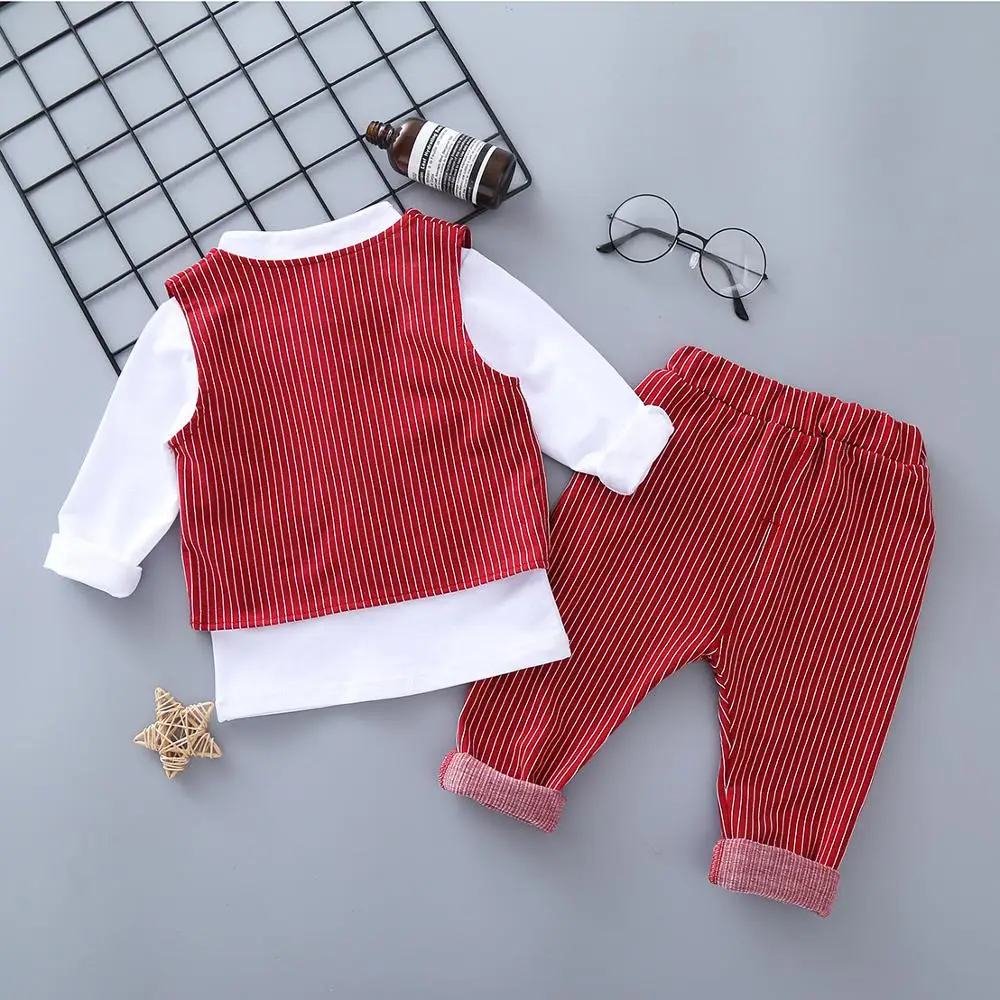 Осенний детский жилет в полоску + белая рубашка штаны праздничная одежда для