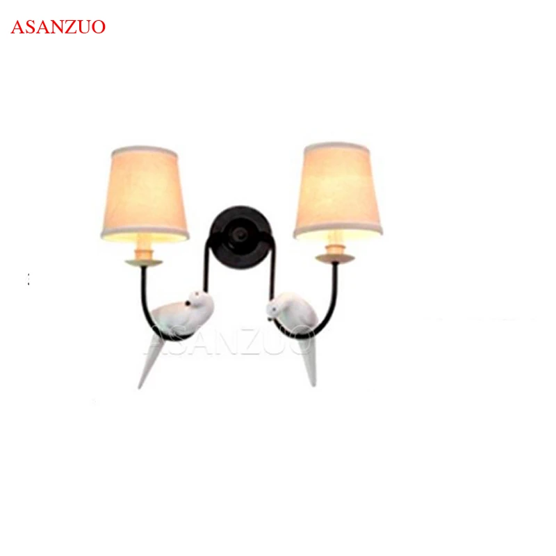 Double wall lamp Американский пасторальный смолы птица подвесные светильники Винтаж лампа спальня гостиная ткань абажур кухня ресторан ретро Лофт pend - Цвет корпуса: Double wall lamp