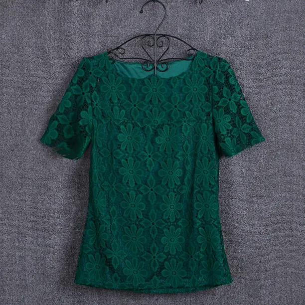 Зеленый Женские топы, кружевная рубашка, Blusas Femininas, блузки и рубашки, новинка, модная женская блузка с коротким рукавом размера плюс, женская одежда 5XL - Цвет: Зеленый