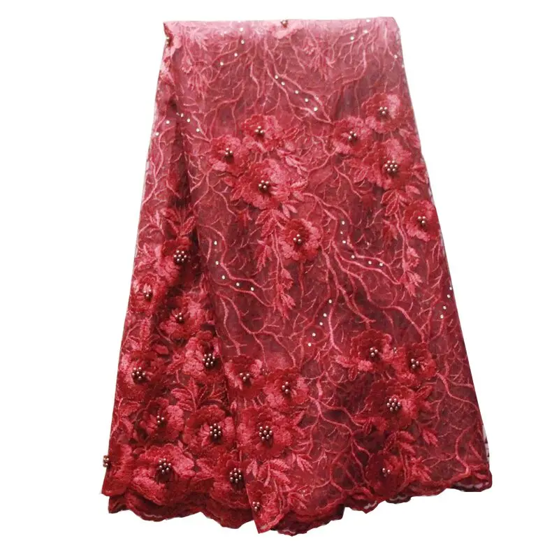 Wine red lace Ourwin Новая африканская кружевная ткань высокого качества индийская вышивка для свадебной вечеринки нигерийские 5 ярдов/шт кружева тюль сетка ткань - Цвет: Wine red lace