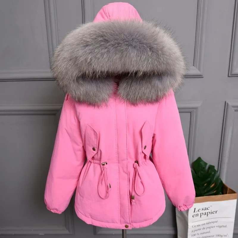 Pink gray Plus size Natural Fur White Duck Down Winter Coat women's jacket with hood Thicken Warm women's down Parka chaqueta mujer YRE05 - Цвет: Pink gray